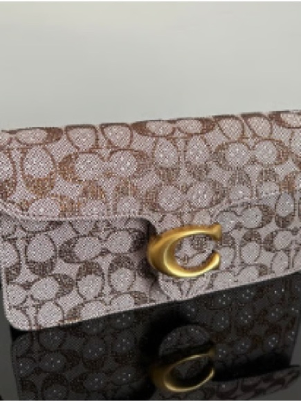 Coach Brown and Beige Signature Canvas Wristlet with Gold C Accent
